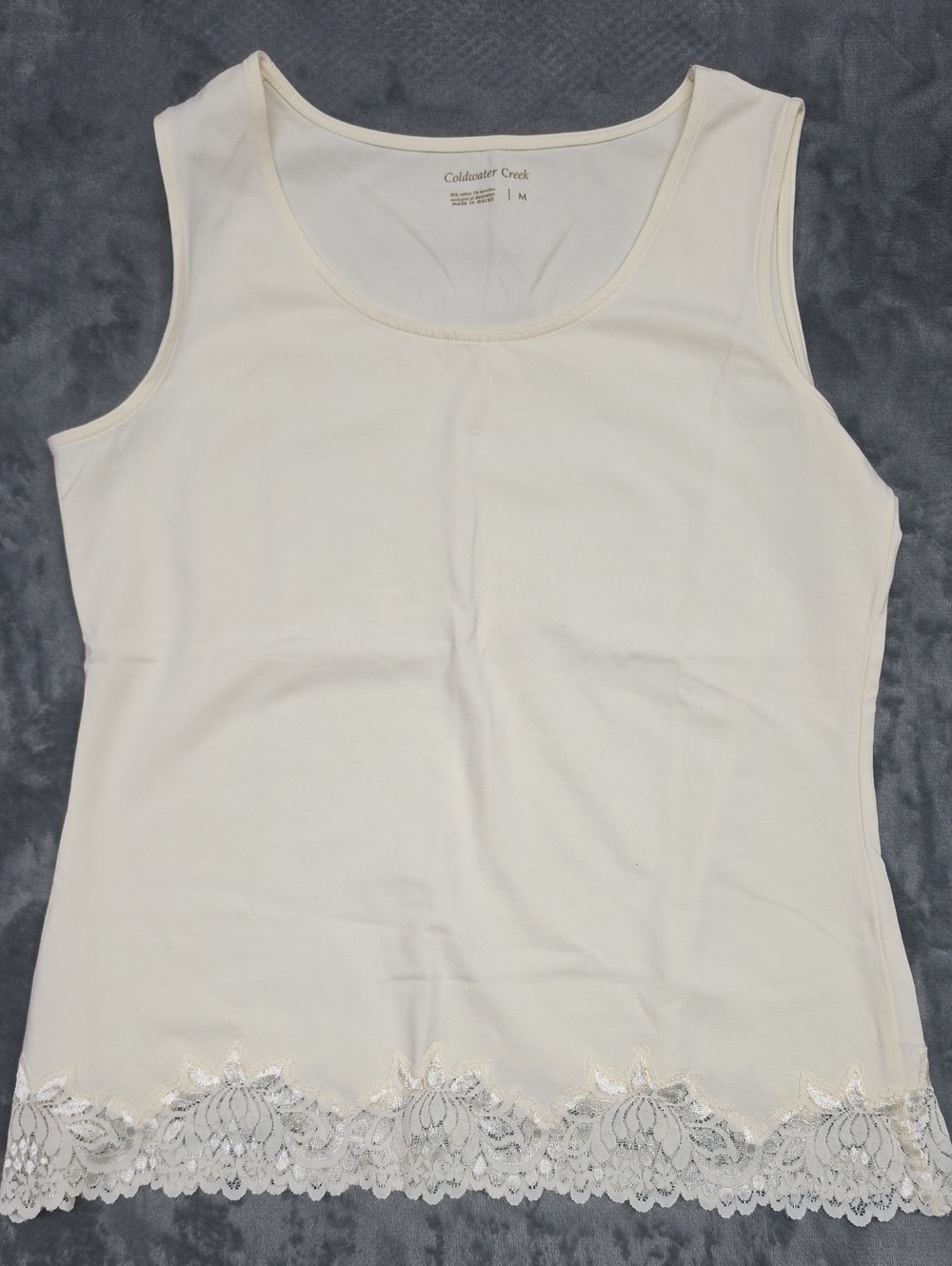 Coldwater Creek Cream Lace-Trim Scoop Tank Sz Med - Picture 1 of 6